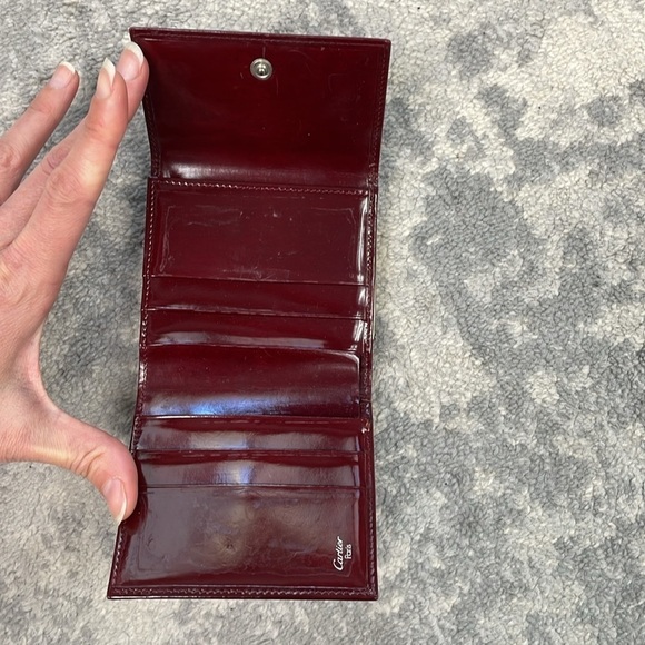 Cartier Bordeaux Panthere Glossy Leather Wallet Trifold Kisslock Compact - Picture 14 of 17